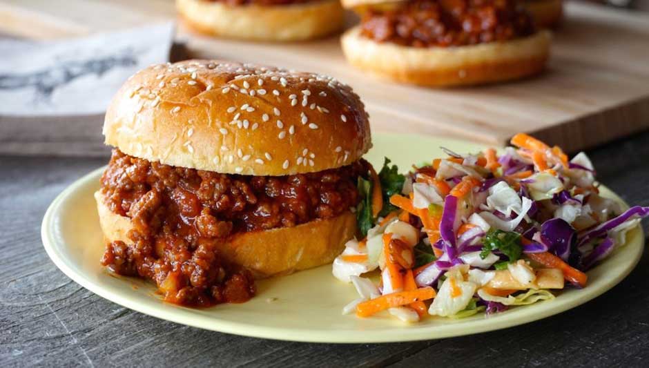 A plate of sloppy joe with coleslaw